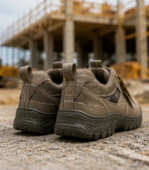 Taupe GUYISA safety shoes viewed from the heel